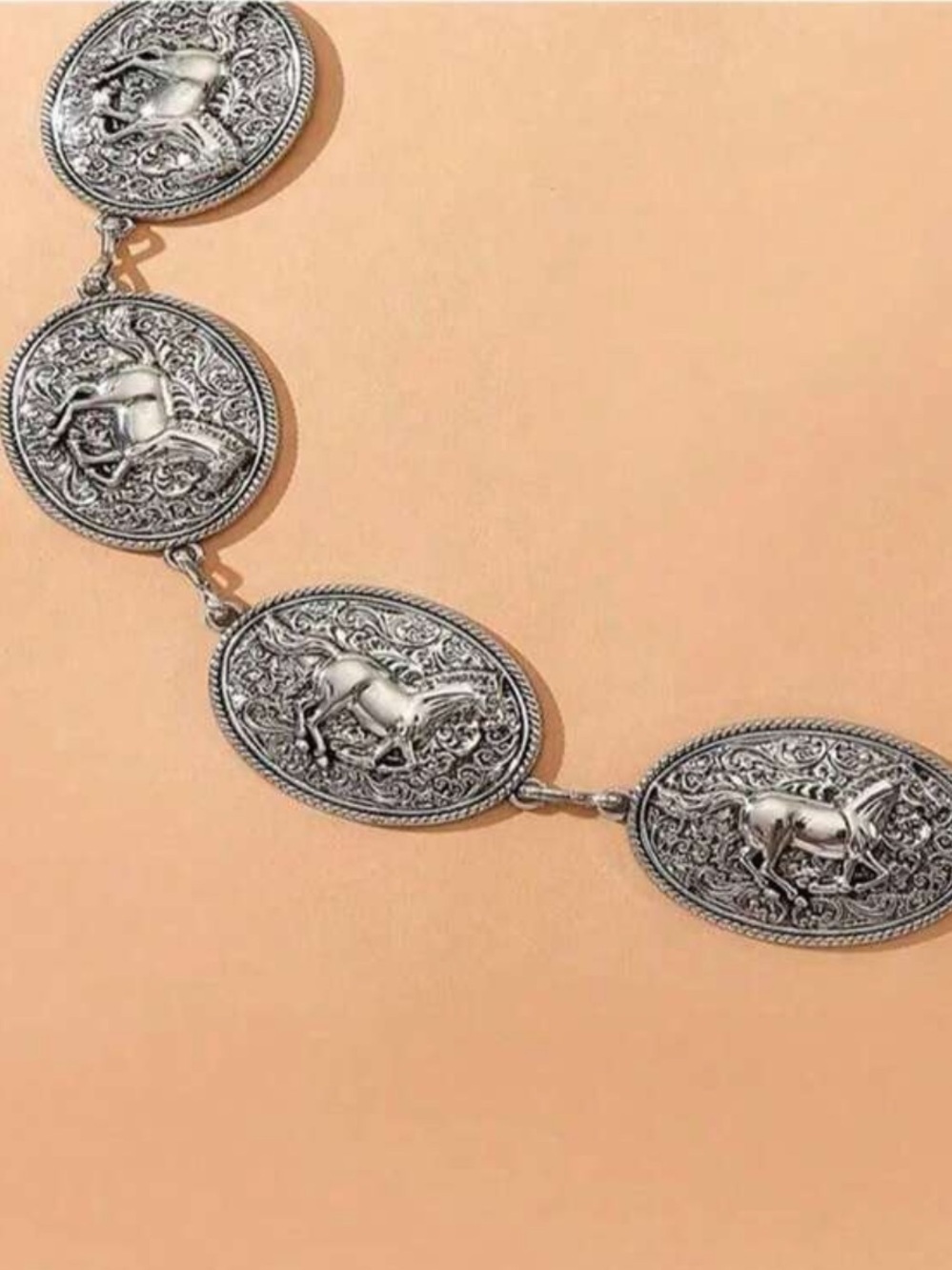 Vintage Western Silver Oval Concho Chain Belt NEW 🏷️ - Picture 2 of 2